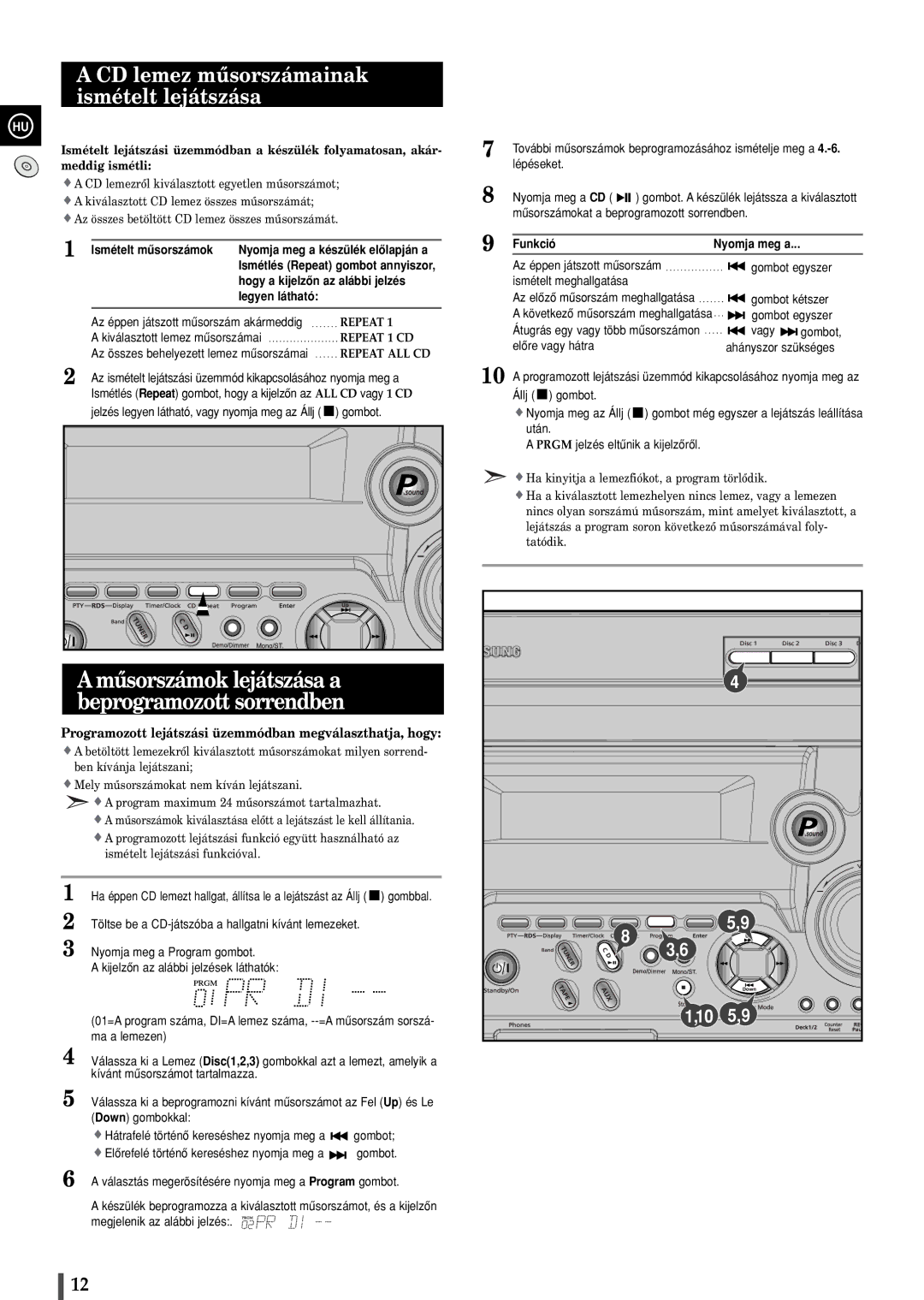 Samsung MAXB420RH/ELS Amûsorszámok lejátszása a, CD lemez mûsorszámainak ismételt lejátszása, Beprogramozott sorrendben 