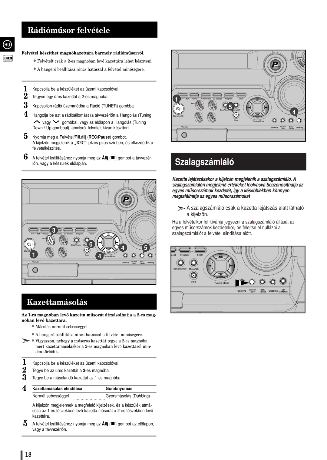 Samsung MAXB420RH/ELS manual Rádiómûsor felvétele, Kazettamásolás, Felvétel készíthet magnókazettára bármely rádiómûsorról 