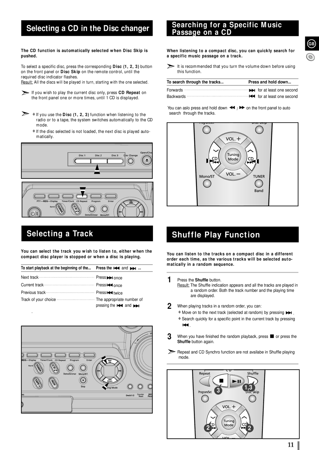 Samsung MAXB420RH/ELS, MAXB450RH/XEF manual Selecting a CD in the Disc changer, Selecting a Track, Shuffle Play Function 