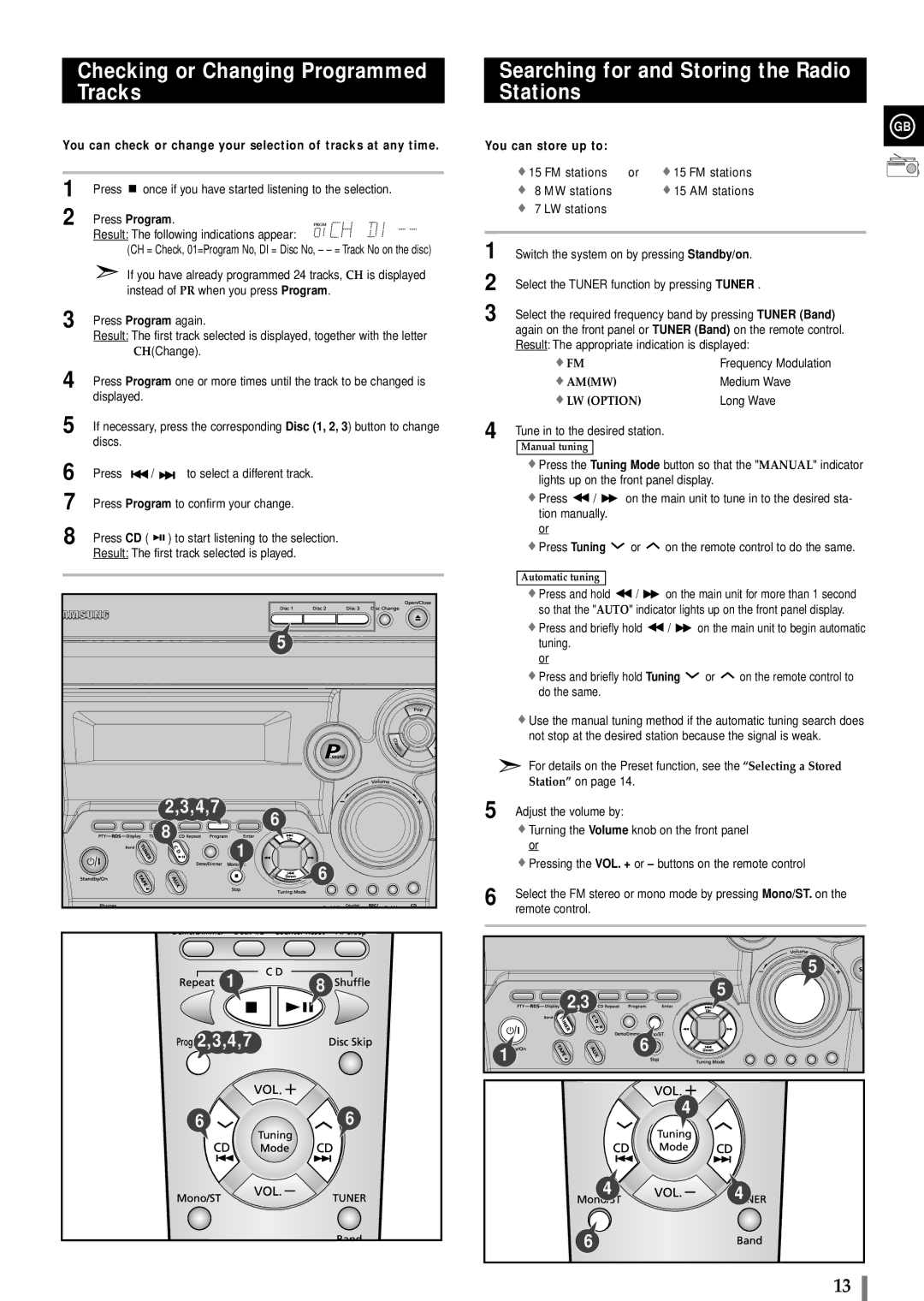 Samsung MAXB420RH/XEF Checking or Changing Programmed Tracks, Searching for and Storing the Radio Stations, Medium Wave 