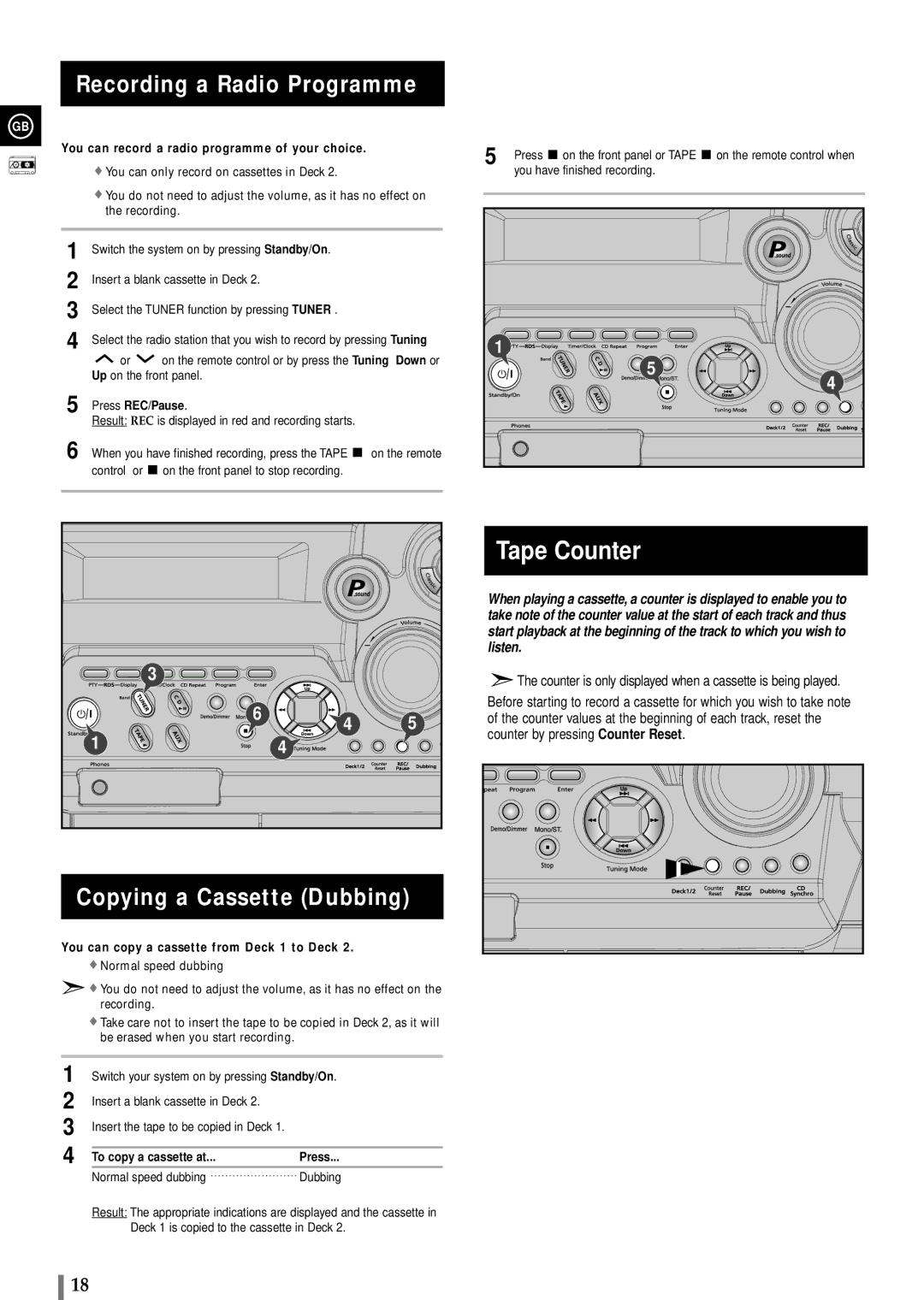 Samsung MAXB420RH/XEF, MAXB450RH/XEF manual Recording a Radio Programme, Copying a Cassette Dubbing, Press REC/Pause 