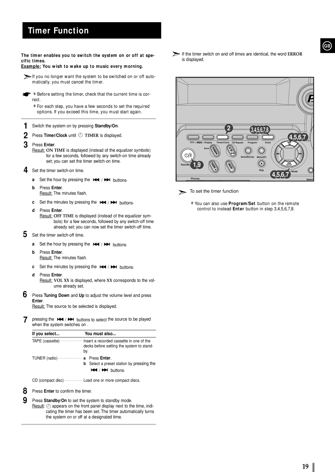 Samsung MAXB450RH/ELS, MAXB450RH/XEF, MAXB420RH/ELS Timer Function, Press Timer/Clock until, You must also, Press Enter 