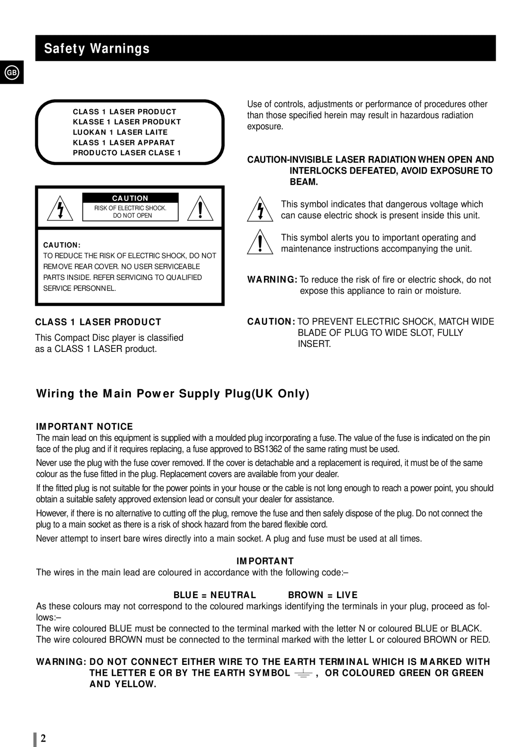 Samsung MAXB450RH/XEF, MAXB420RH/ELS, MAXB420RH/XEF, MAXB450RH/ELS manual Safety Warnings, Class 1 Laser Product 