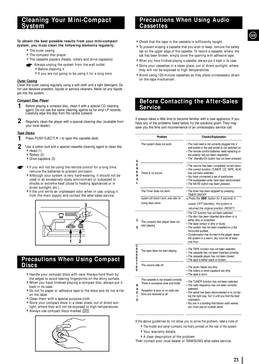 Samsung MAXB420RH/XEF, MAXB450RH/XEF manual Cleaning Your Mini-Compact System, Precautions When Using Audio Cassettes 