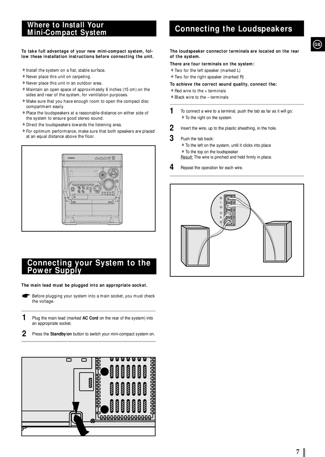 Samsung MAXB450RH/XEF, MAXB420RH/ELS manual Connecting your System to the Power Supply, Connecting the Loudspeakers 