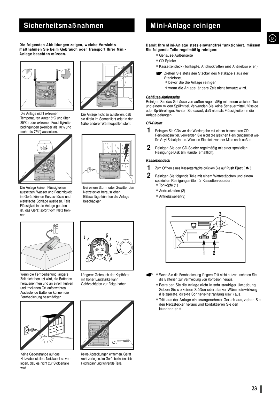 Samsung MAXB550RH/ELS manual Sicherheitsmaßnahmen Mini-Anlage reinigen 