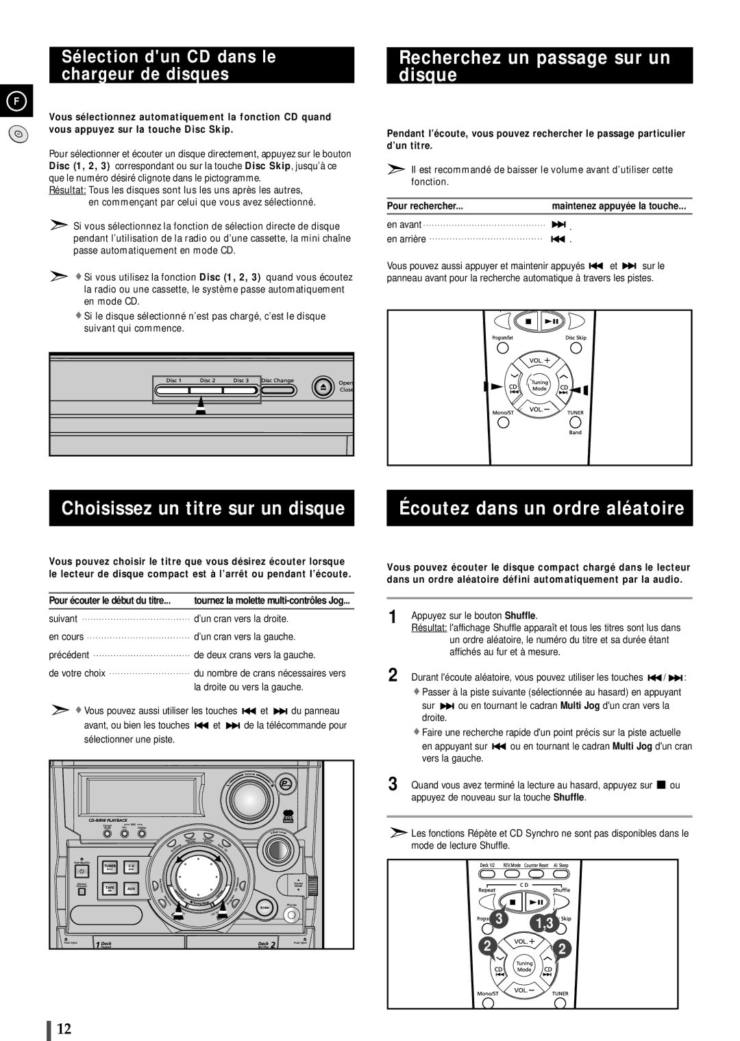 Samsung MAXB550RH/XEF Recherchez un passage sur un disque, Sélection dun CD dans le chargeur de disques, Pour rechercher 