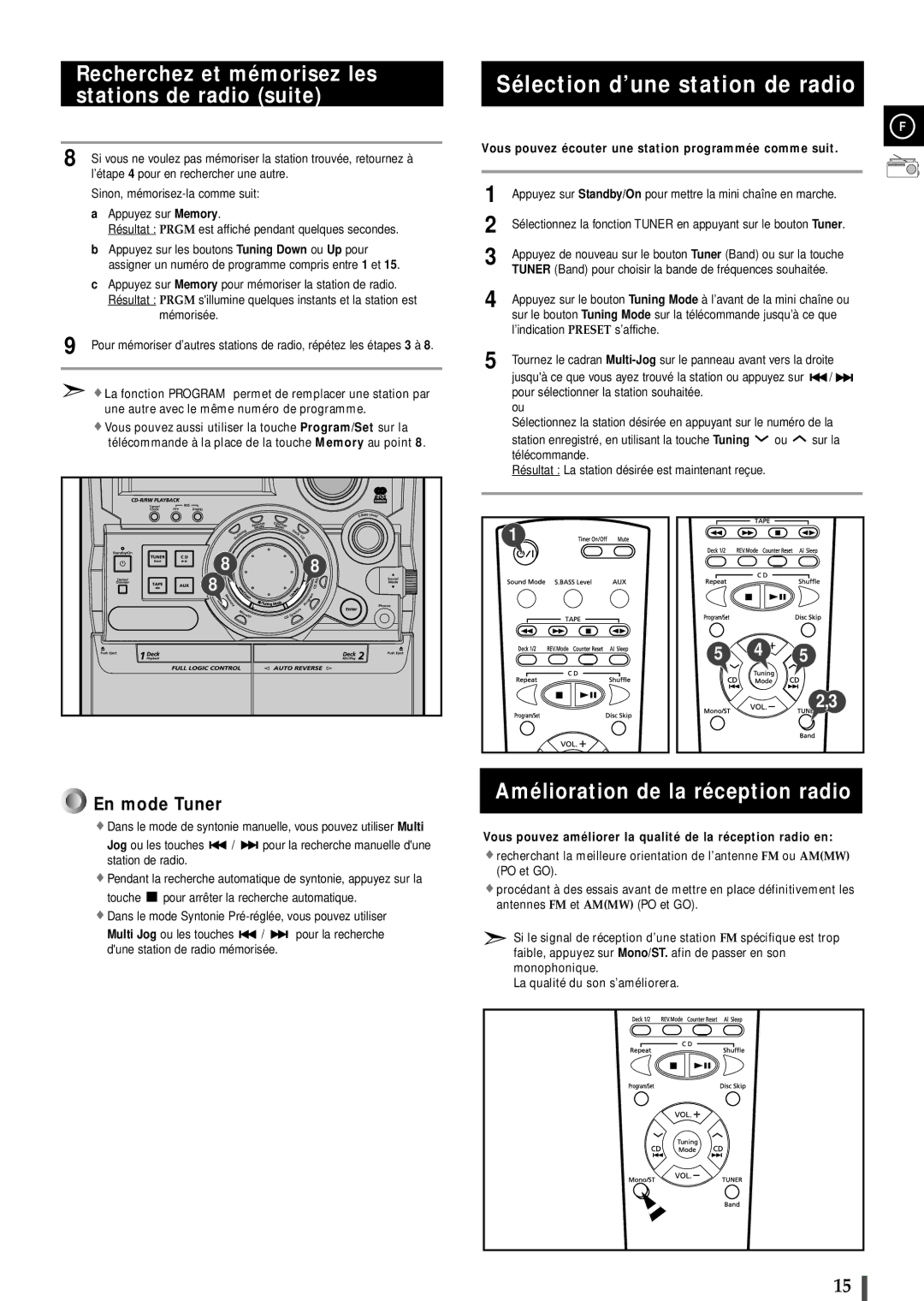 Samsung MAXB570RH/ELS, MAXB550RH/XEF Sélection d’une station de radio, Recherchez et mémorisez les stations de radio suite 