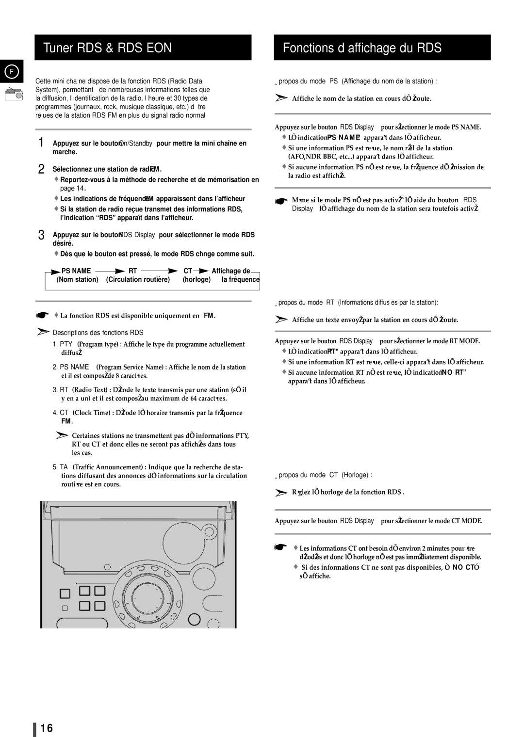 Samsung MAXB550RH/XEF, MAXB550RH/ELS, MAXB570RH/XEF, MAXB570RH/ELS manual Tuner RDS & RDS EON, Fonctions d’affichage du RDS 