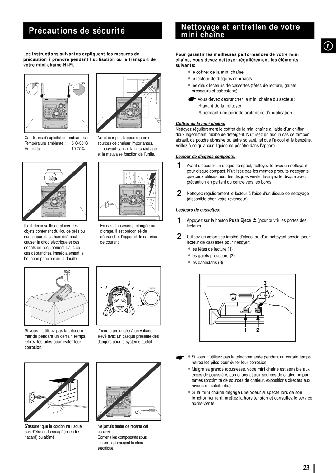 Samsung MAXB570RH/ELS, MAXB550RH/XEF, MAXB550RH/ELS Précautions de sécurité, Nettoyage et entretien de votre mini chaîne 