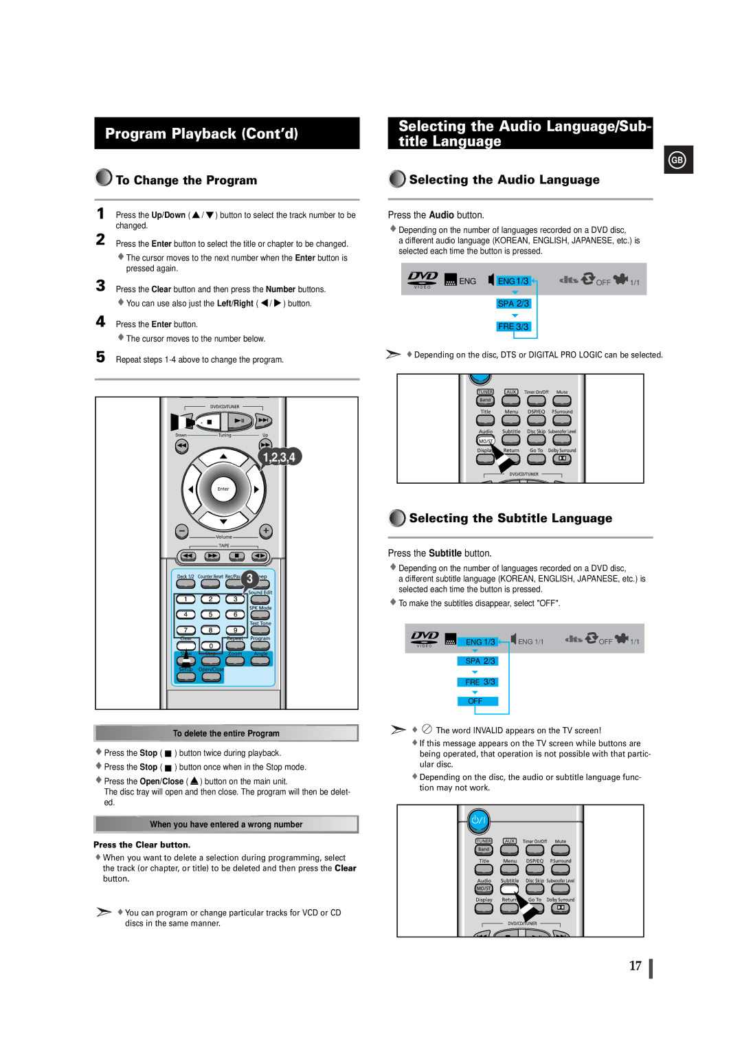 Samsung MAXDB630FH/UMG manual To Change the Program, Selecting the Audio Language, Selecting the Subtitle Language 