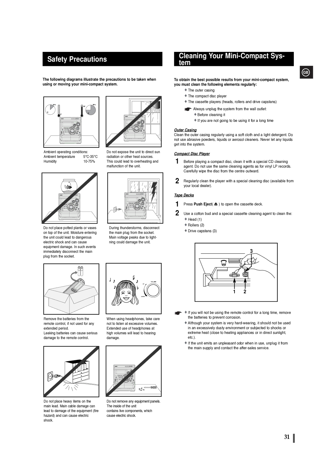 Samsung MAXDB630FH/UMG manual Safety Precautions, Tem, Press Push Eject 