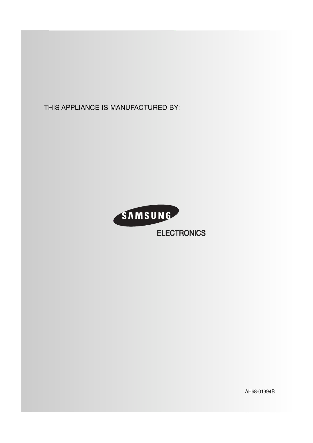 Samsung MAXDB630FH/UMG manual This Appliance is Manufactured by 