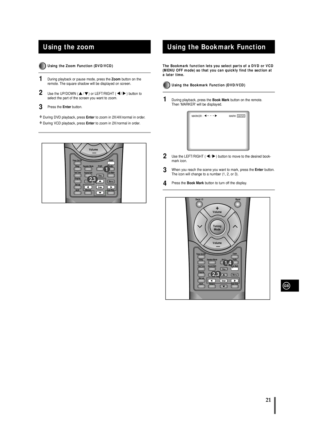 Samsung MAXDN54RH/XEU manual Using the zoom, Using the Bookmark Function, Using the Zoom Function DVD/VCD 