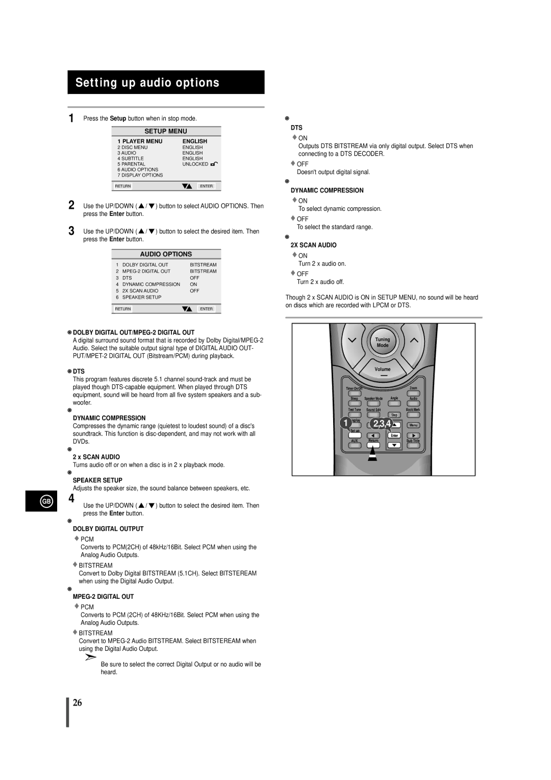 Samsung MAXDN54RH/XEU manual Setting up audio options 