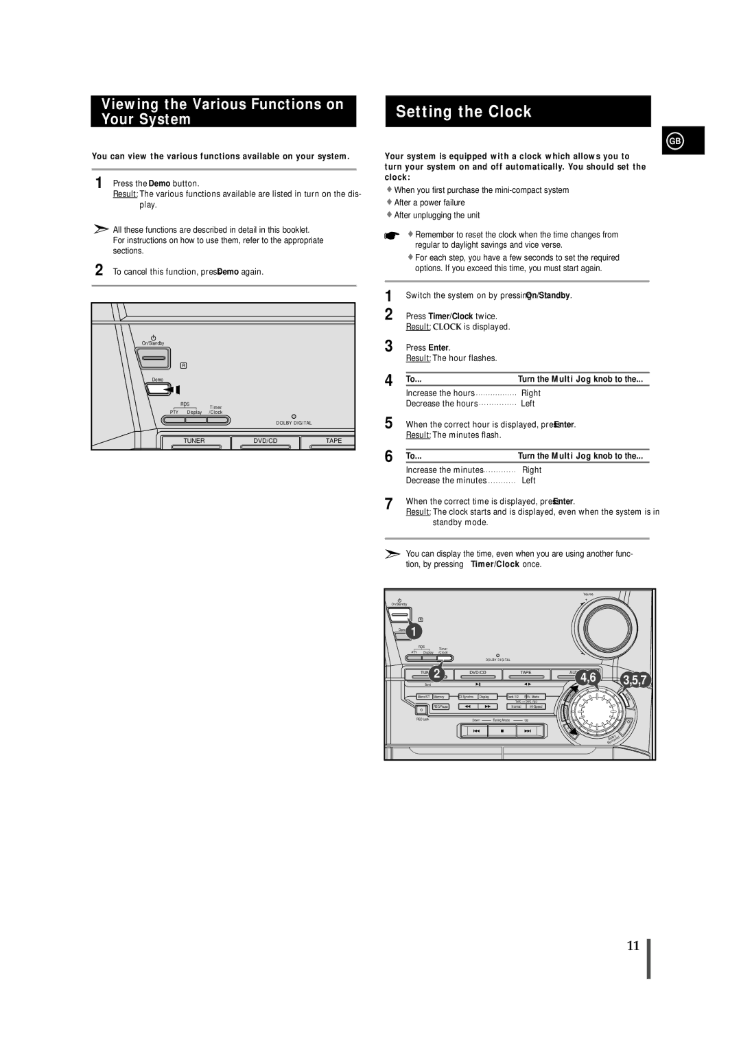 Samsung MAXDN55RH/XEU, MAXDN55RH/ELS manual Setting the Clock, Viewing the Various Functions on Your System 