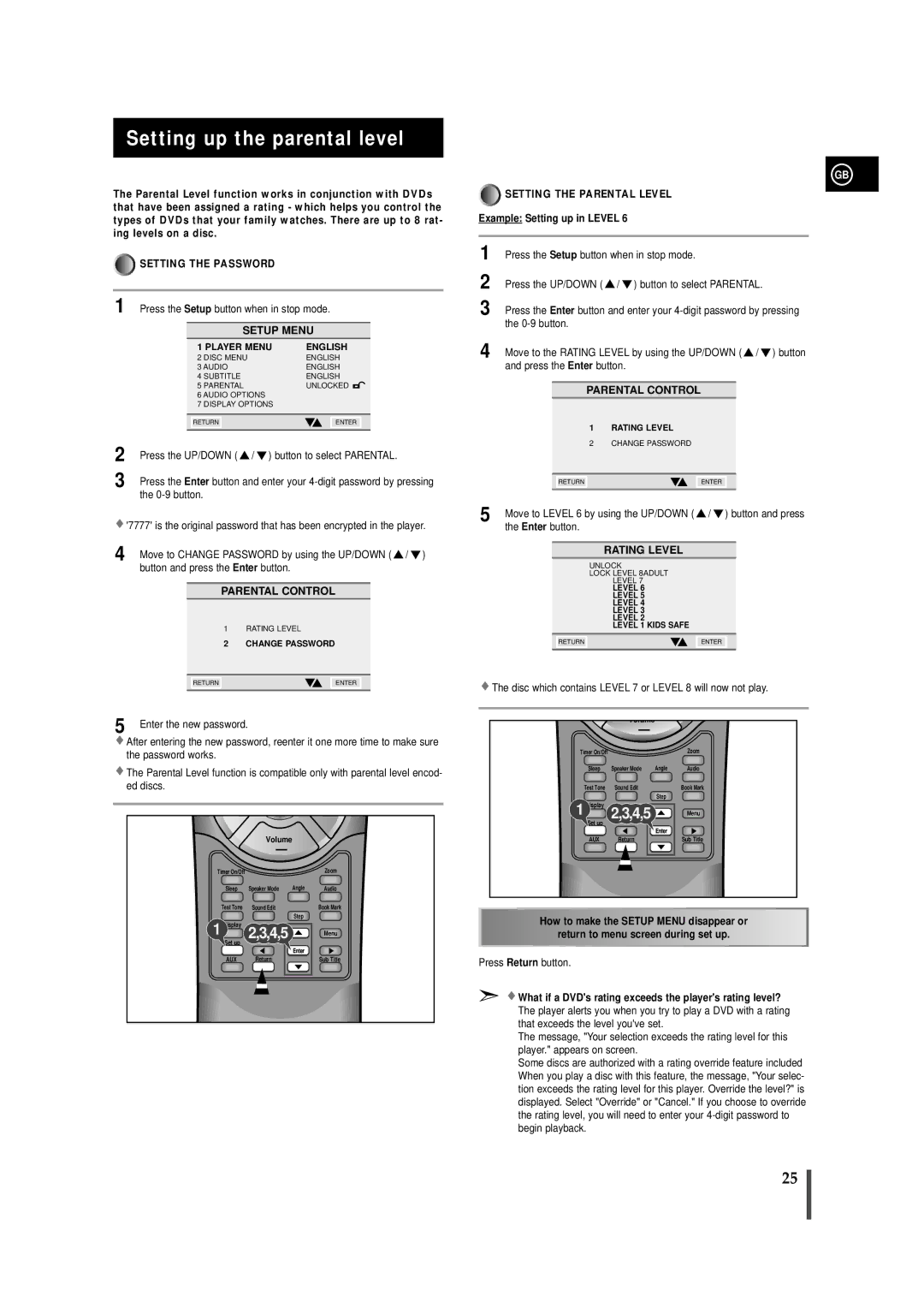 Samsung MAXDN55RH/XEU, MAXDN55RH/ELS manual Setting up the parental level, Parental Control, Rating Level 