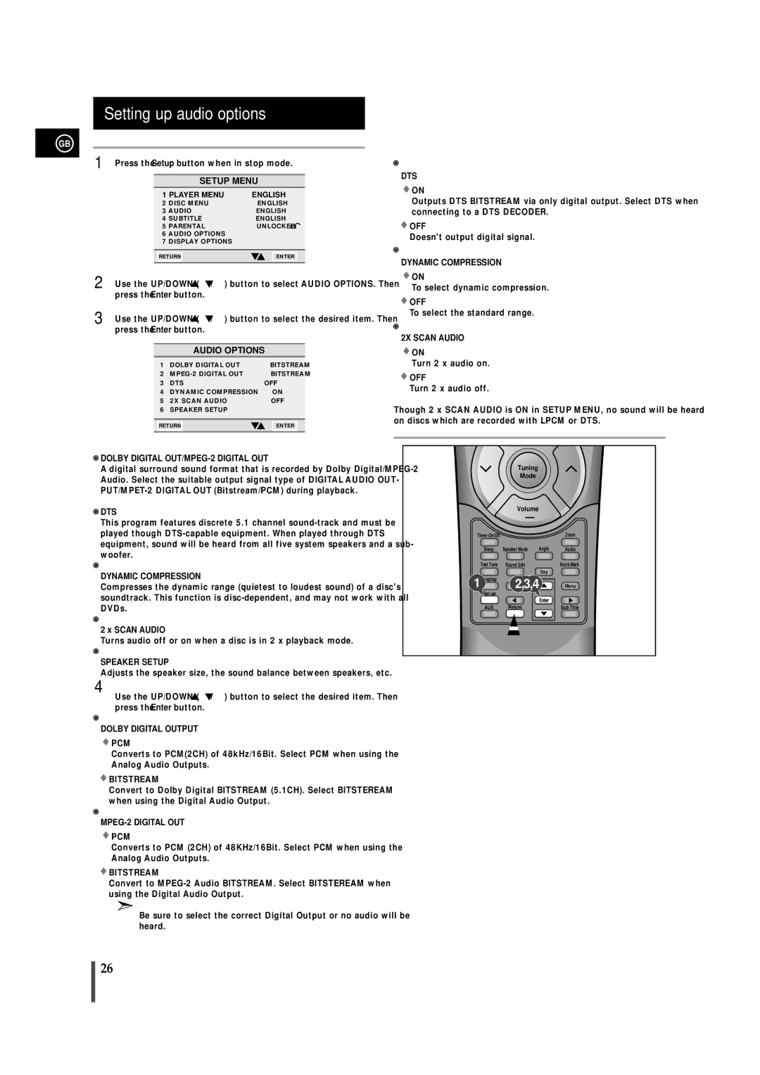 Samsung MAXDN55RH/ELS, MAXDN55RH/XEU manual Setting up audio options 