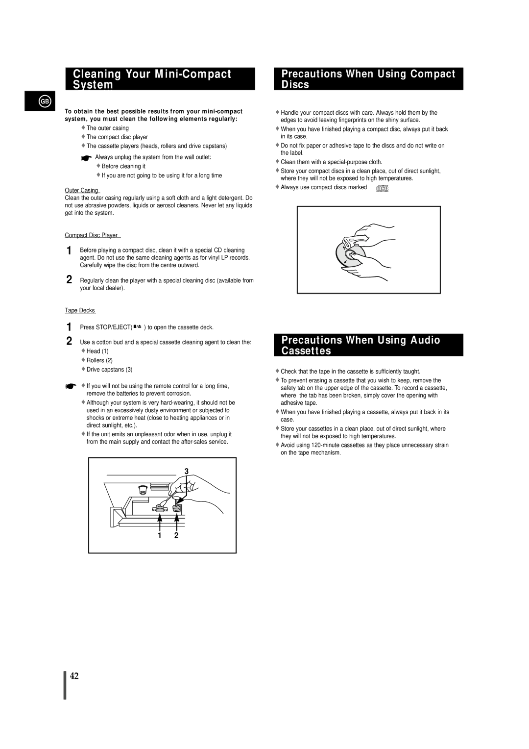 Samsung MAXDN55RH/ELS, MAXDN55RH/XEU manual Cleaning Your Mini-Compact System, Precautions When Using Compact Discs 