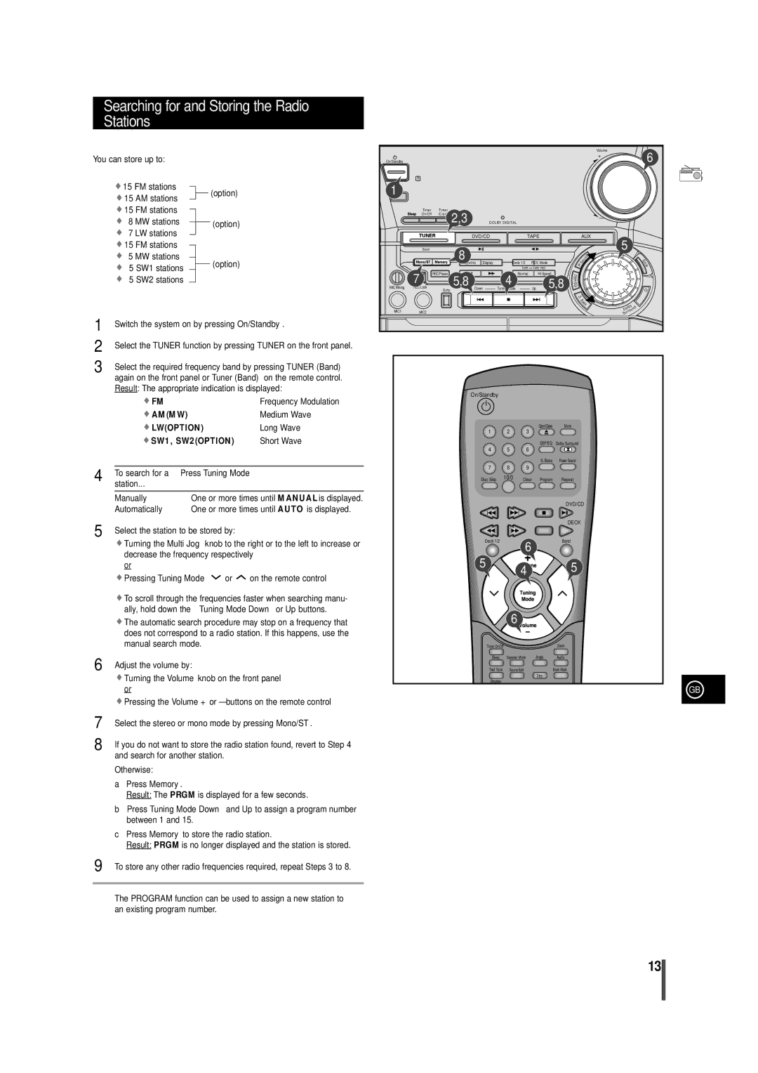 Samsung MAXDN55RH/XEU, MAXDN55RH/ELS manual Searching for and Storing the Radio Stations, You can store up to, Press Memory 