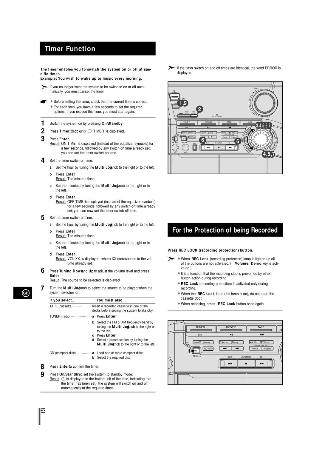 Samsung MAXDN55RH/ELS, MAXDN55RH/XEU manual Timer Function, For the Protection of being Recorded 