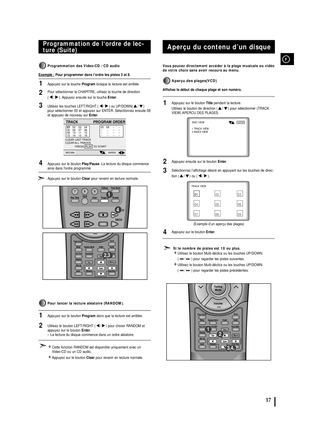 Samsung MAXDN55RH/ELS Aperçu du contenu d’un disque, Programmation de l‘ordre de lec- ture Suite, Track Program Order 