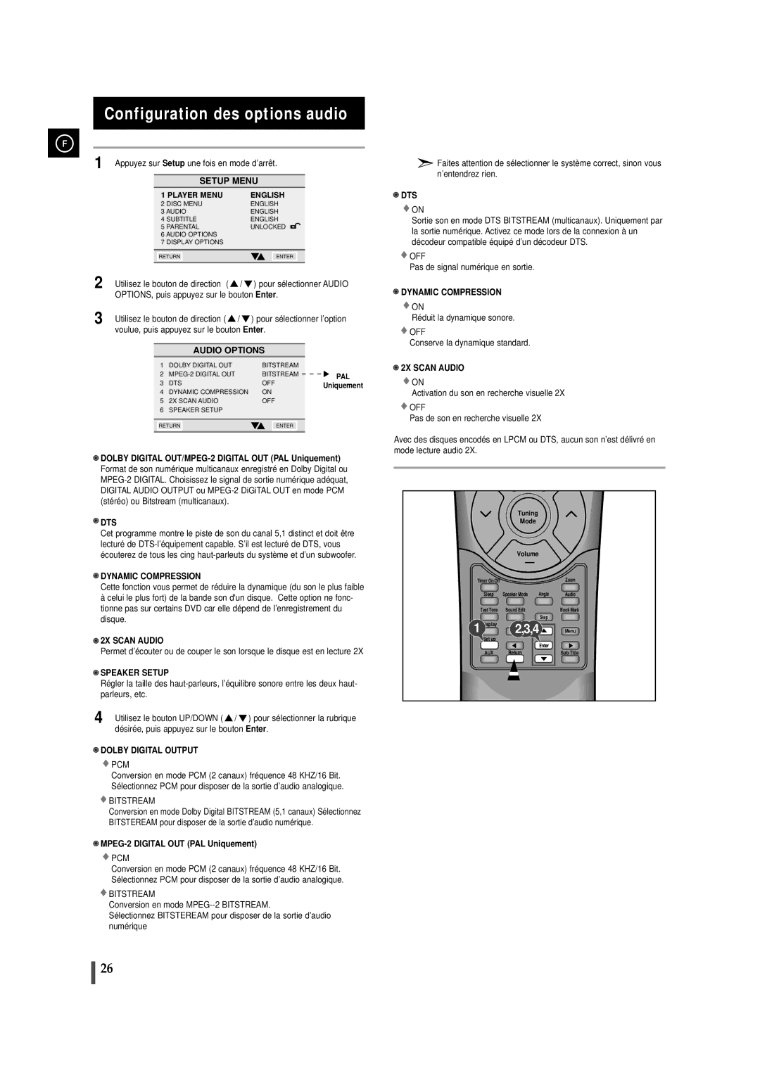 Samsung MAXDN55RH/ELS manual Configuration des options audio 