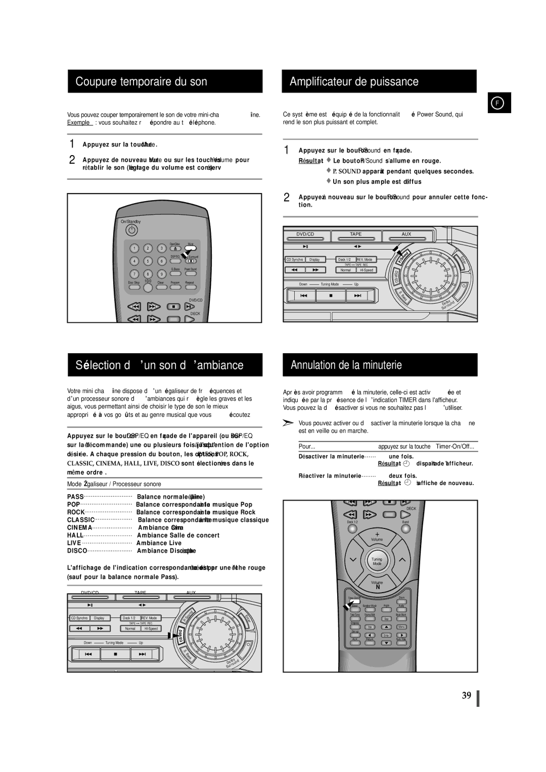 Samsung MAXDN55RH/ELS manual Coupure temporaire du son, Amplificateur de puissance, Sélection d’un son d’ambiance 