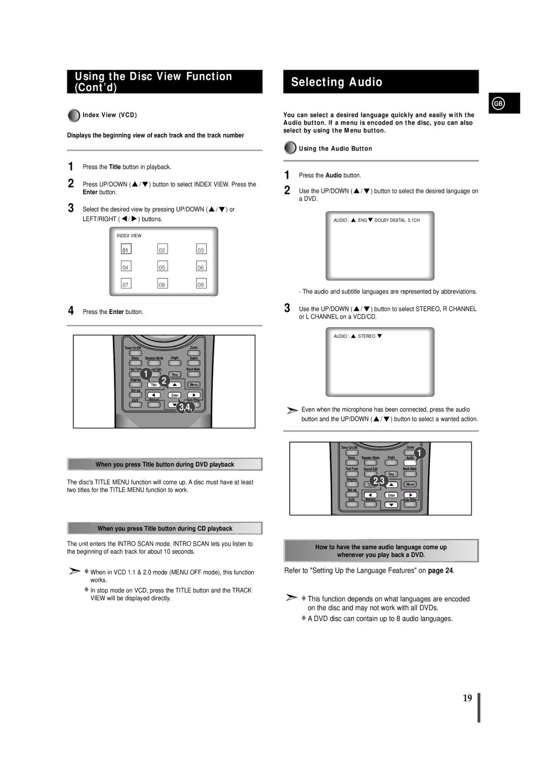 Samsung MAXDN67RH/ELS manual Selecting Audio, Using the Disc View Function Cont’d 