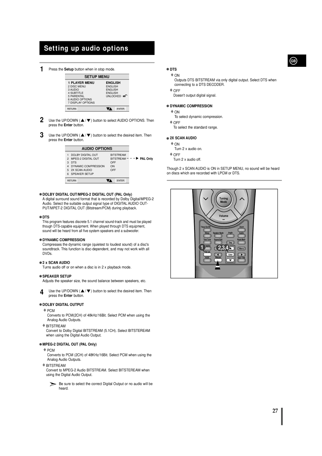 Samsung MAXDN67RH/ELS manual Setting up audio options 