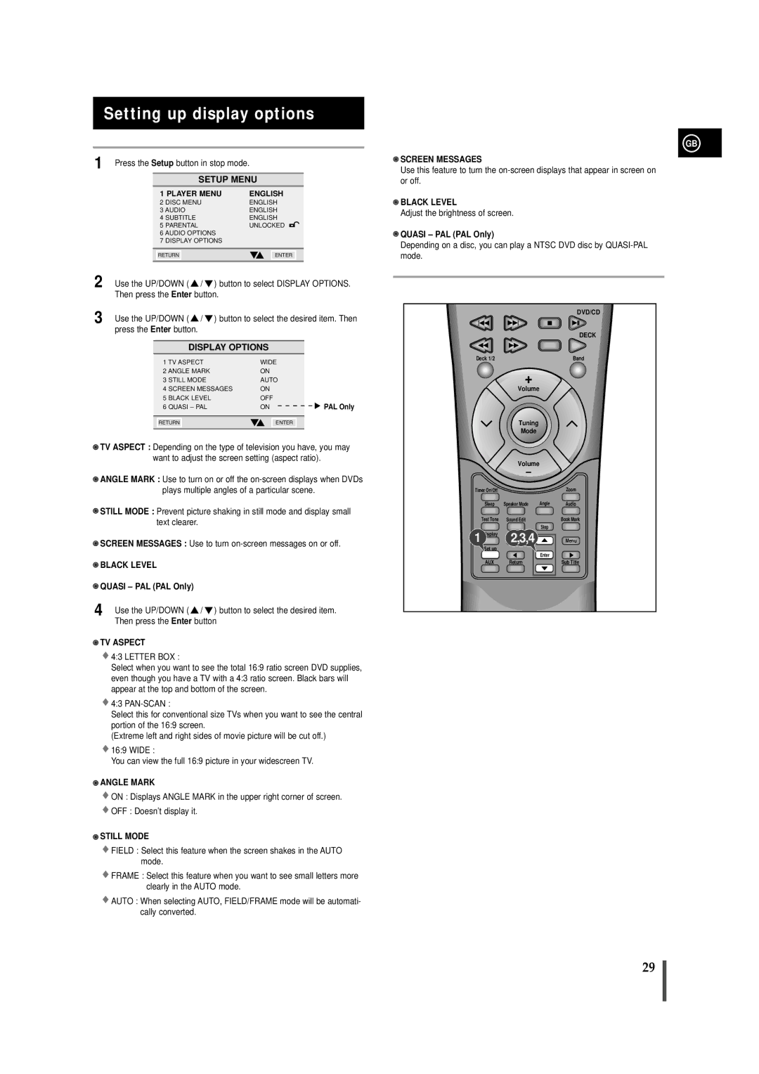 Samsung MAXDN67RH/ELS manual Setting up display options 