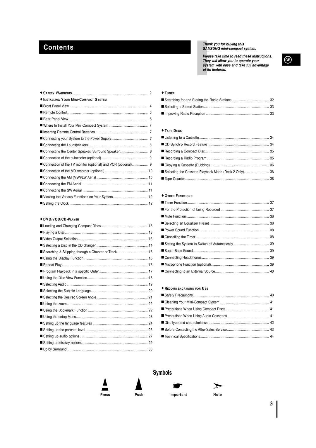 Samsung MAXDN67RH/ELS manual Contents 