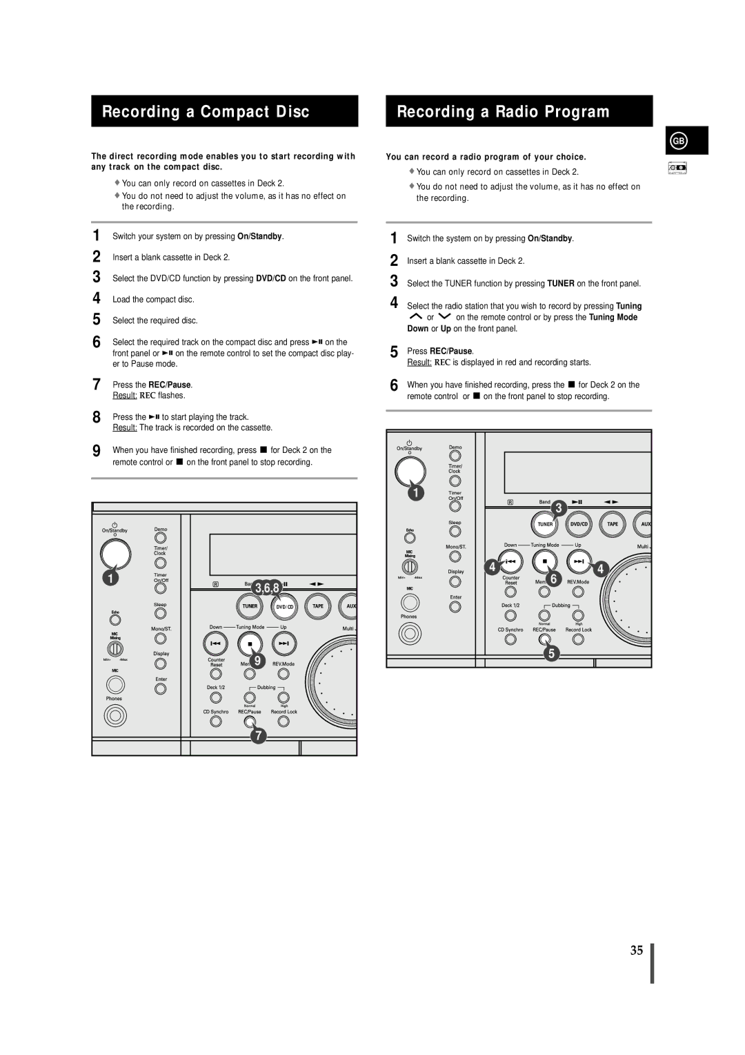 Samsung MAXDN67RH/ELS manual Recording a Compact Disc Recording a Radio Program 