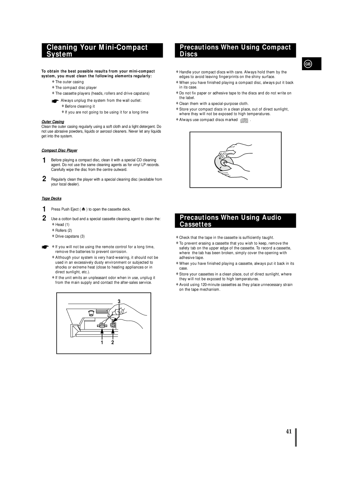 Samsung MAXDN67RH/ELS Cleaning Your Mini-Compact System, Precautions When Using Compact Discs, To open the cassette deck 