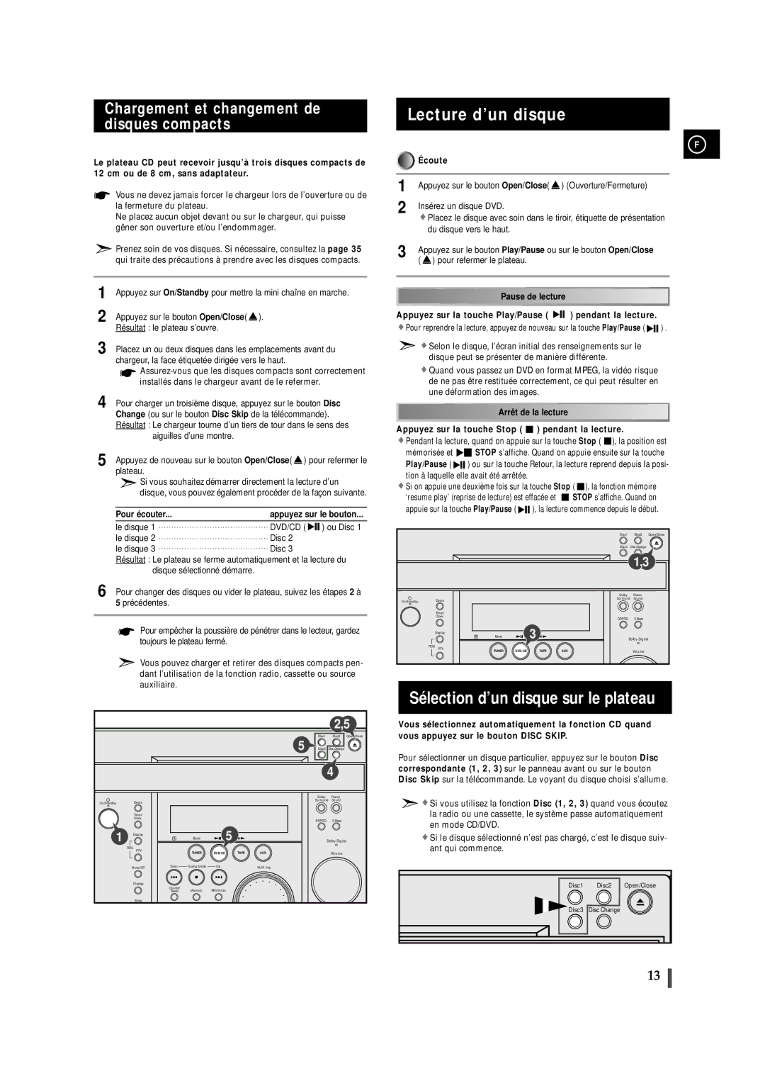 Samsung MAXDN87RH/ELS, MAXDN83RH/ELS manual Lecture d’un disque, Sélection d’un disque sur le plateau, Pour écouter 