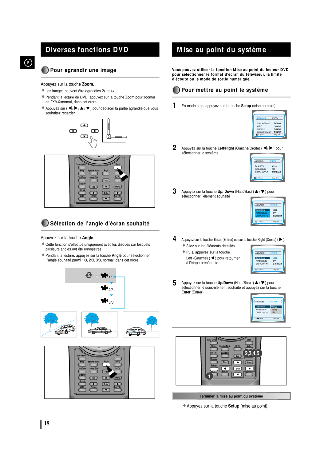 Samsung MAXDN83RH/ELS, MAXDN87RH/ELS manual Diverses fonctions DVD, Mise au point du système, Pour agrandir une image 