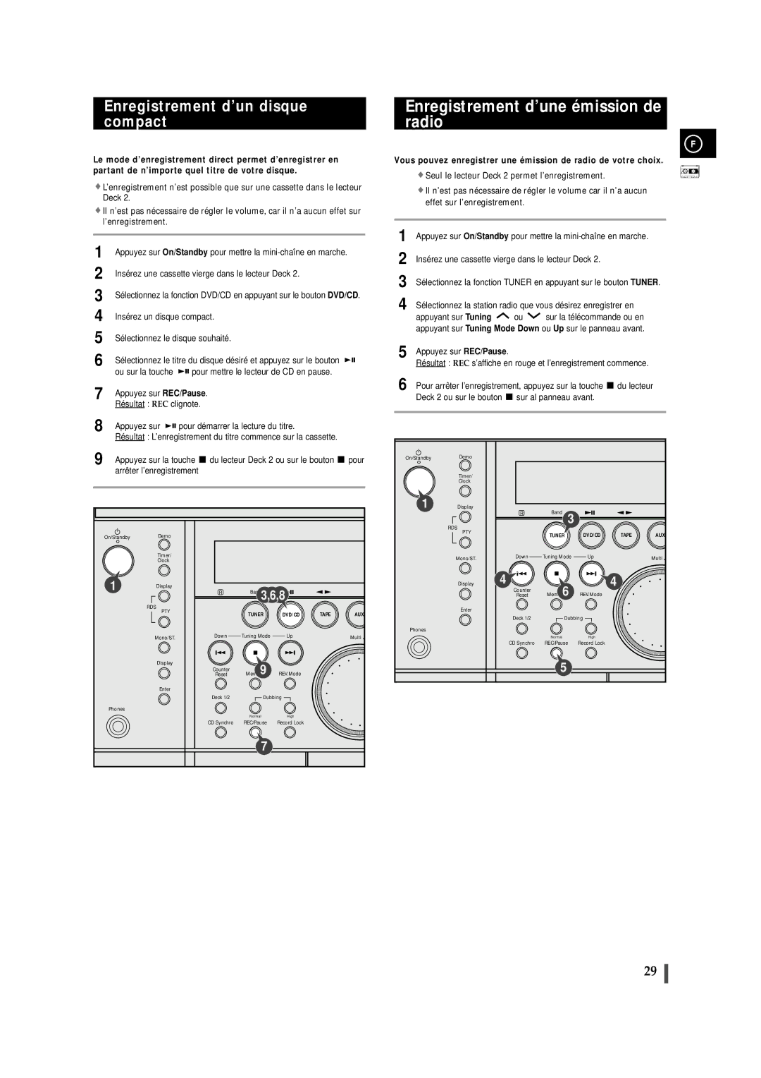 Samsung MAXDN87RH/ELS, MAXDN83RH/ELS manual Enregistrement d’une émission de radio, Enregistrement d’un disque compact 