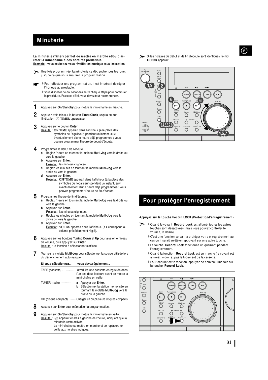 Samsung MAXDN87RH/ELS, MAXDN83RH/ELS manual Minuterie, Pour protéger lenregistrement, Vous devez é galement 