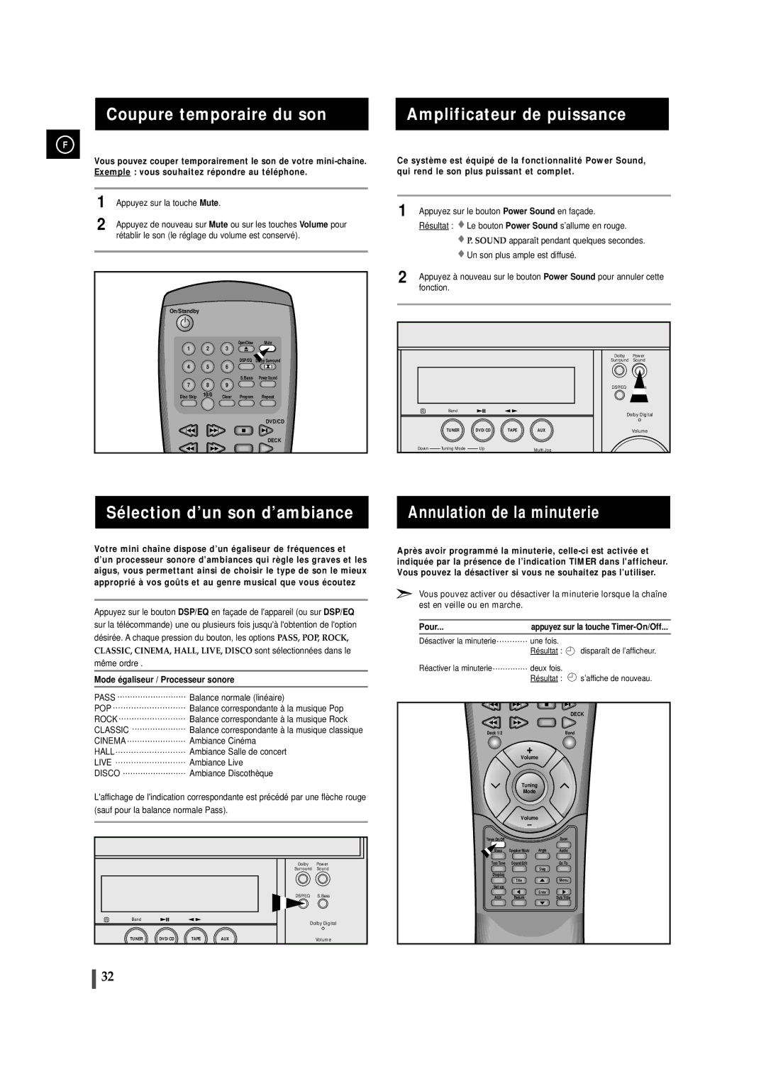 Samsung MAXDN83RH/ELS, MAXDN87RH/ELS Coupure temporaire du son Amplificateur de puissance, Sélection d’un son d’ambiance 