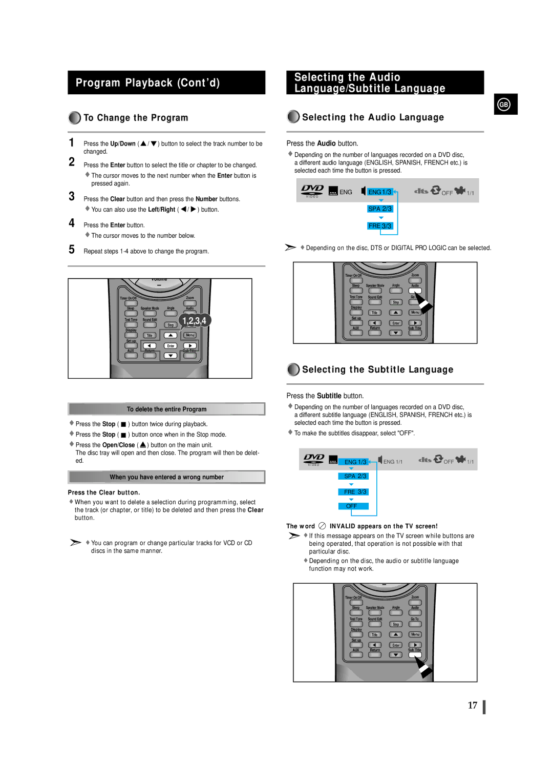 Samsung MAXDN87RH/ELS manual Program Playback Cont’d, Selecting the Audio Language/Subtitle Language, To Change the Program 