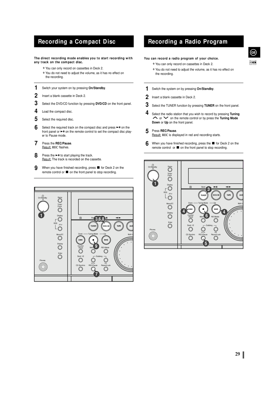 Samsung MAXDN87RH/ELS, MAXDN83RH/ELS manual Recording a Compact Disc Recording a Radio Program, Press REC/Pause 