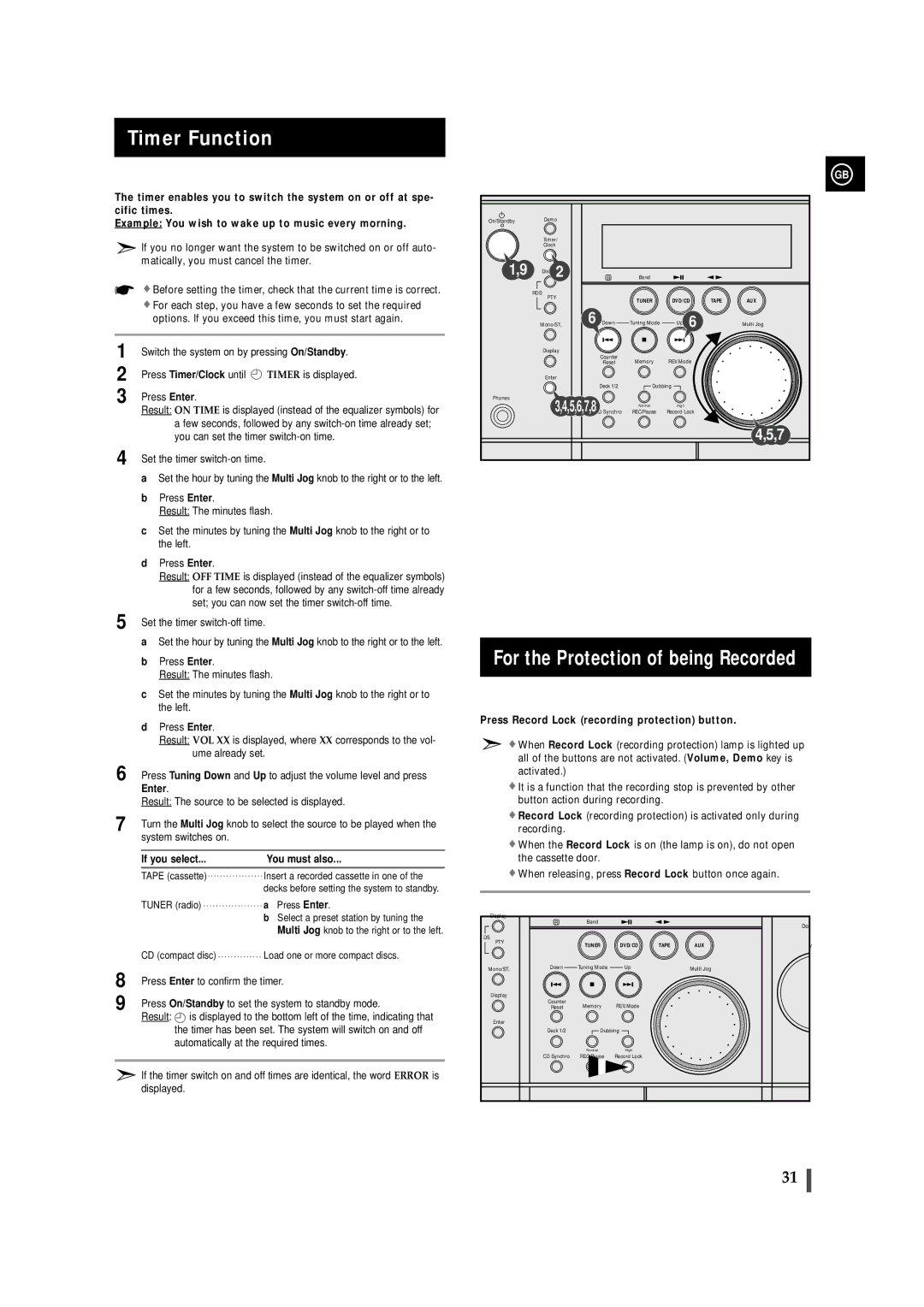 Samsung MAXDN87RH/ELS, MAXDN83RH/ELS manual Timer Function, For the Protection of being Recorded 