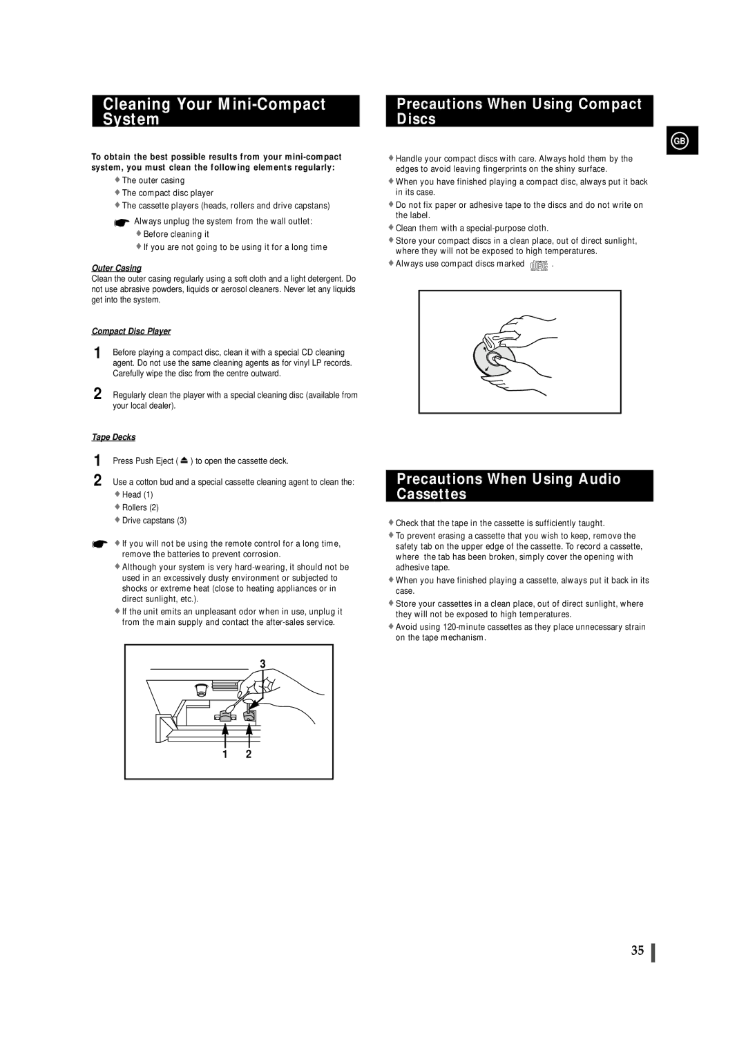 Samsung MAXDN87RH/ELS Cleaning Your Mini-Compact System, Precautions When Using Compact Discs, To open the cassette deck 