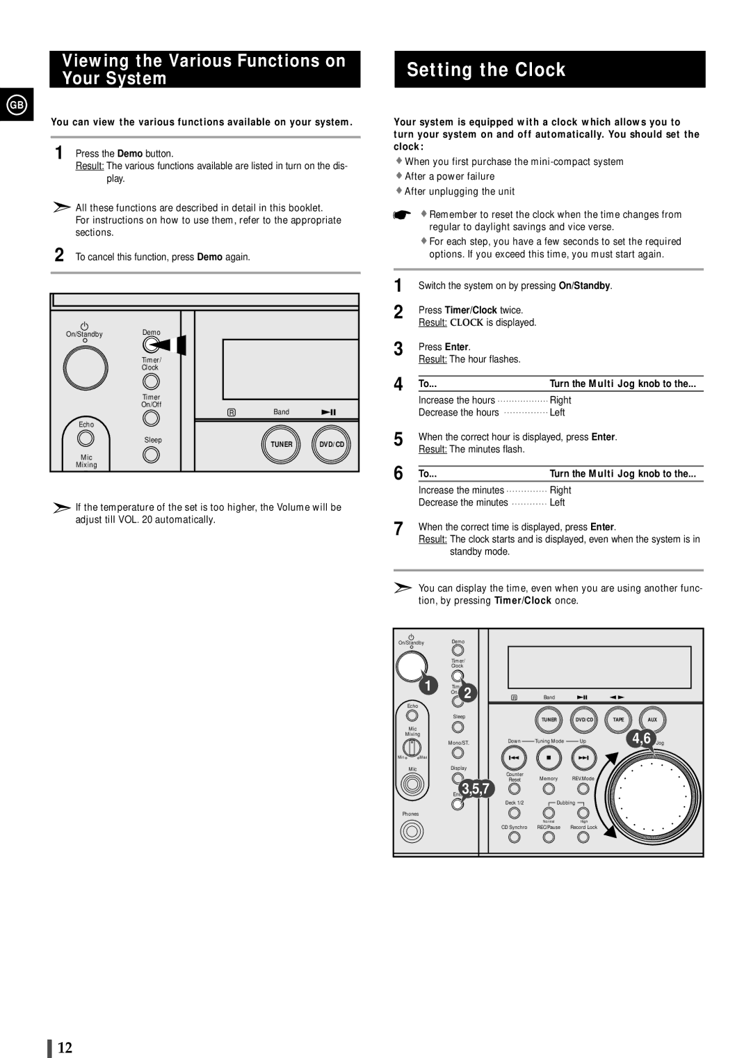 Samsung MAXDN87RH/ELS, MAXDN87FH/UMG manual Setting the Clock, Viewing the Various Functions on, Your System 