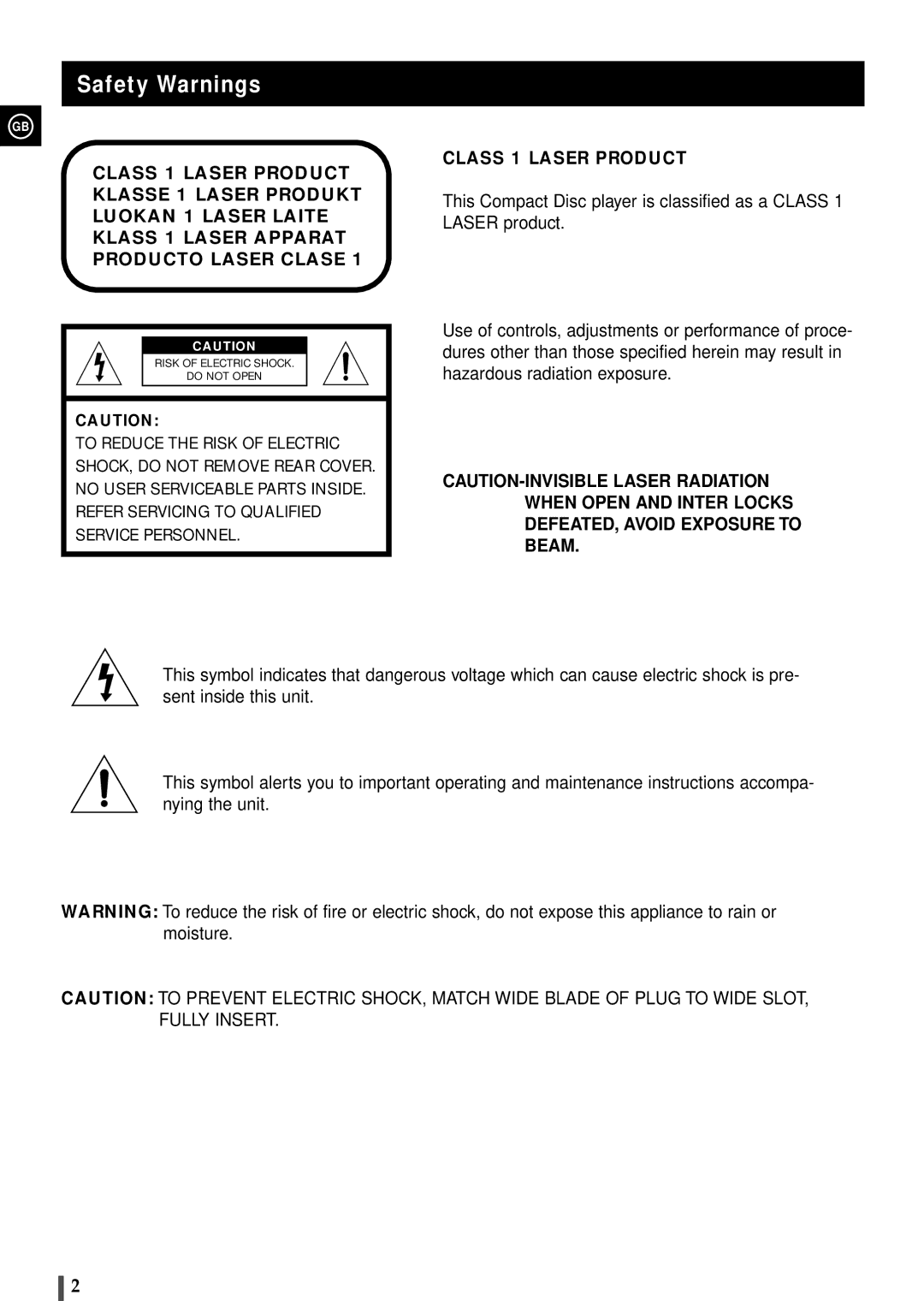 Samsung MAXDN87RH/ELS, MAXDN87FH/UMG manual Safety Warnings, Class 1 Laser Product 