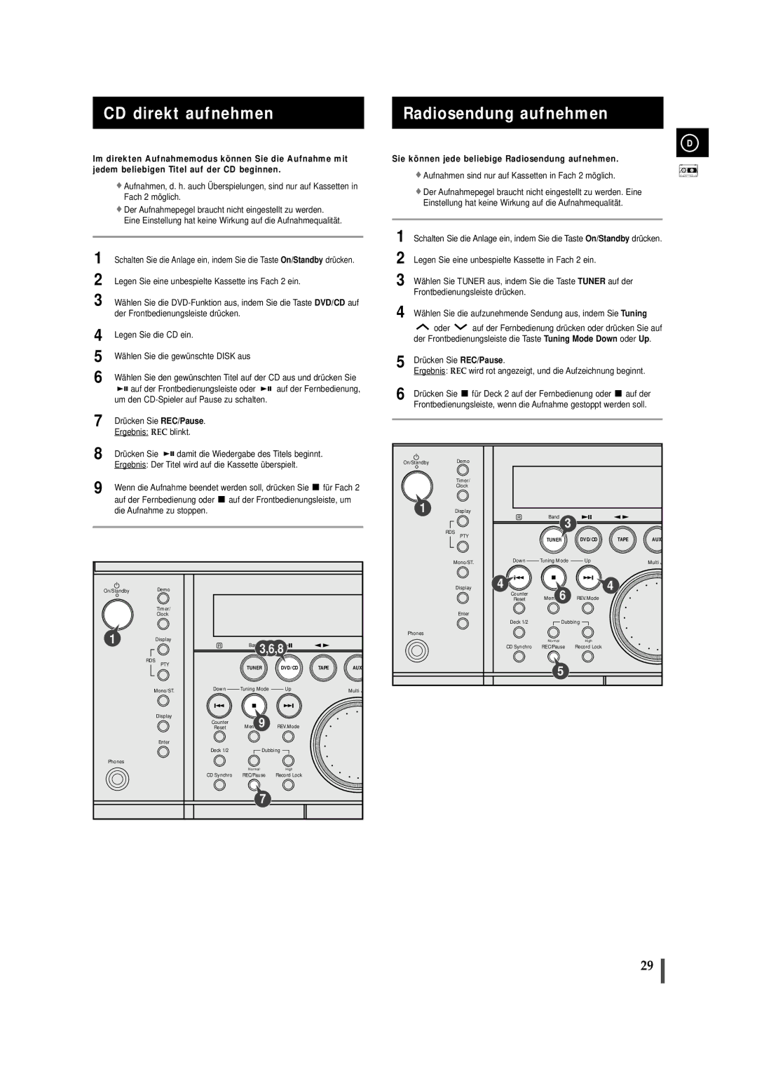 Samsung MAXDN87RH/ELS manual CD direkt aufnehmen Radiosendung aufnehmen, Sie können jede beliebige Radiosendung aufnehmen 