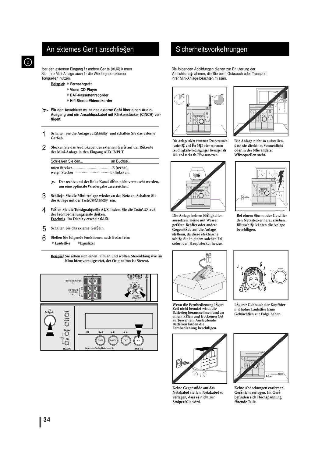 Samsung MAXDN87RH/ELS manual An extemes Gerät anschließen Sicherheitsvorkehrungen, Schließen Sie den 