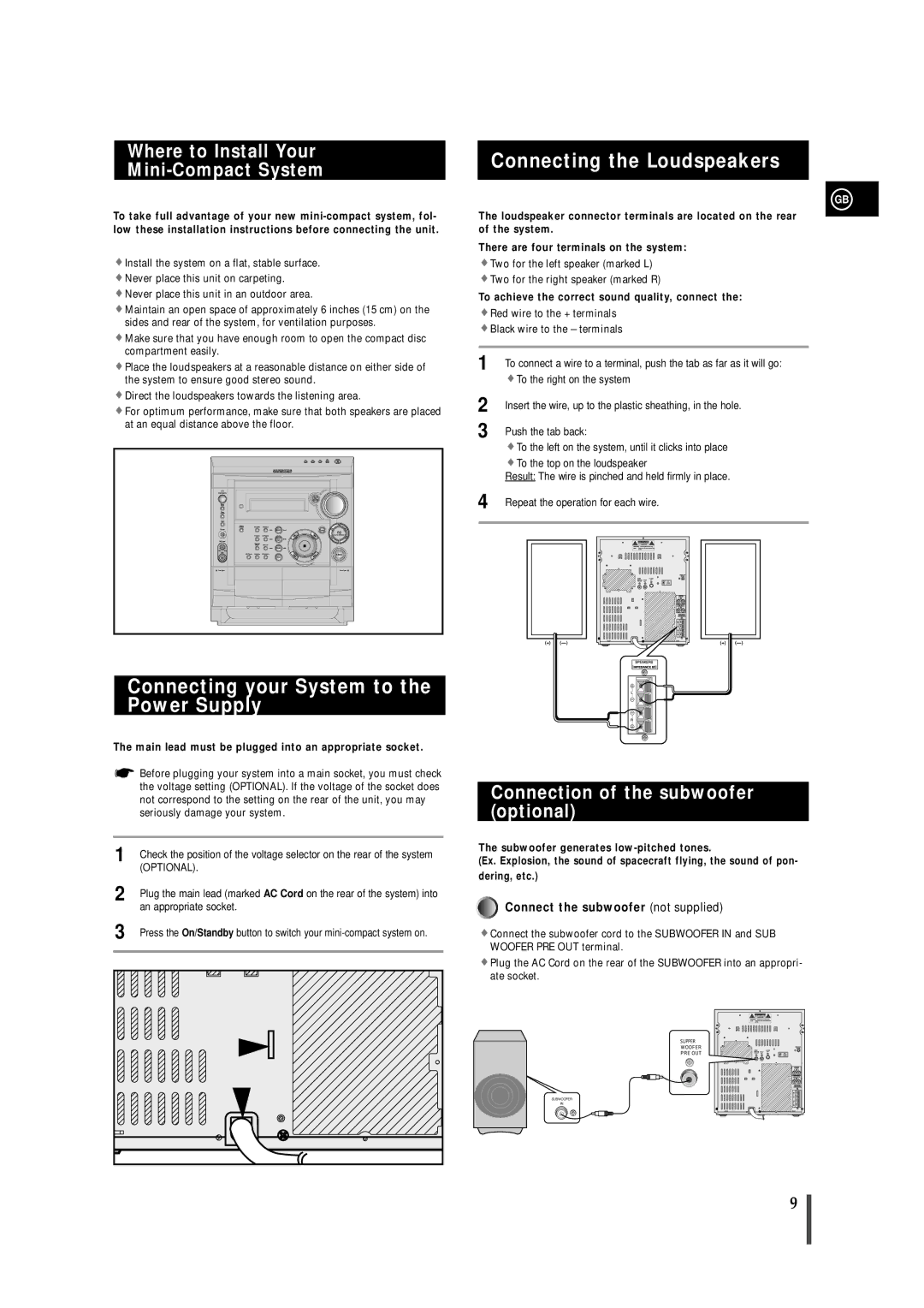 Samsung MAXDS530FH/UMG, MAXDS530FH/HAO manual Connecting your System to the Power Supply, Connecting the Loudspeakers 