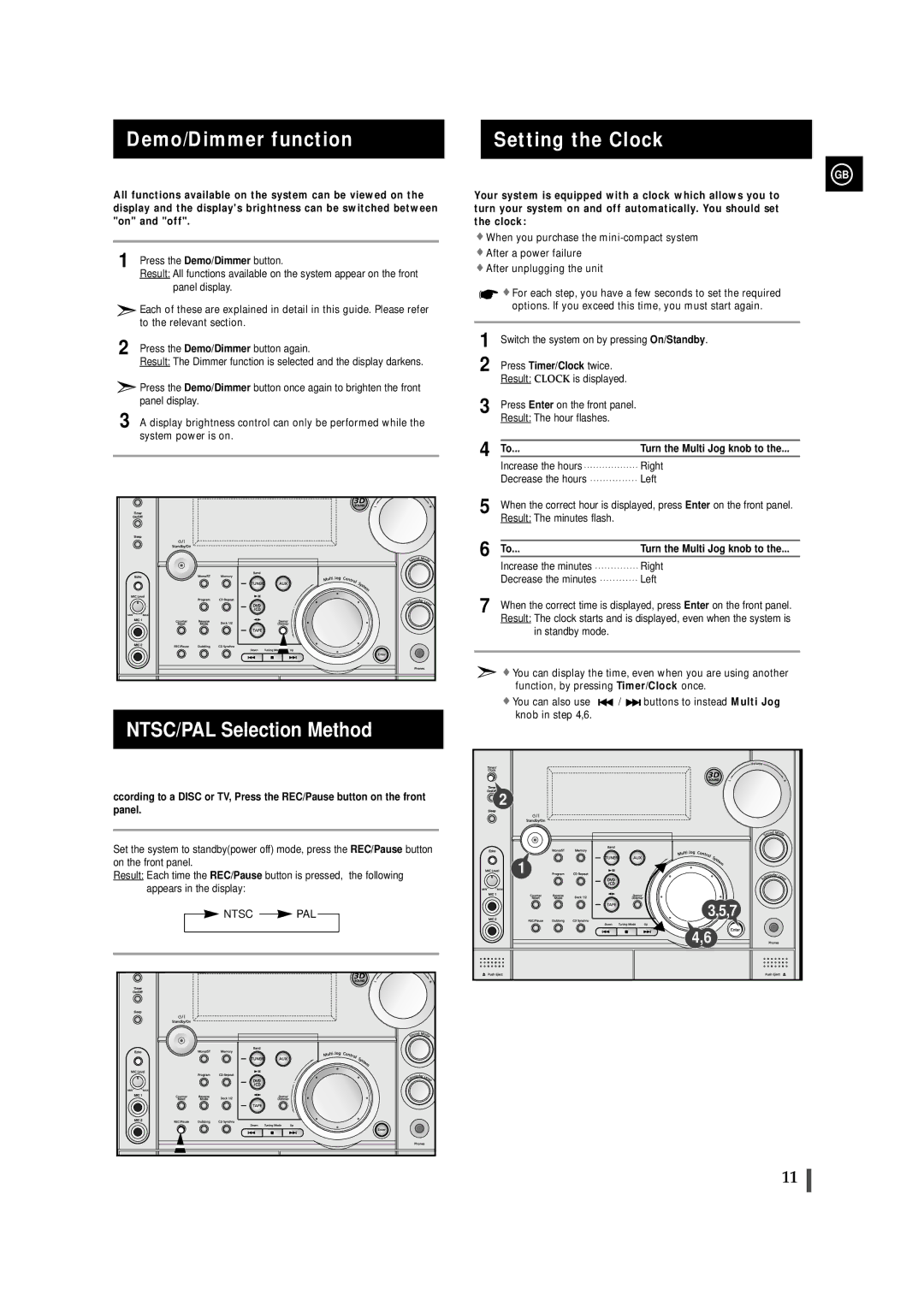 Samsung MAXDS730TH/ESN manual Demo/Dimmer function, Setting the Clock 