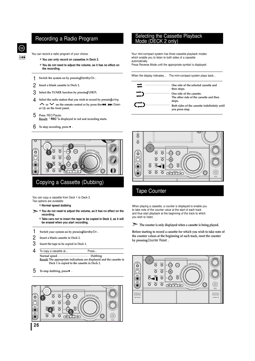 Samsung MAXDS750FH/XSG, MAXDS750FH/UMG, MAX-DS750F/HRT Recording a Radio Program, Copying a Cassette Dubbing, Tape Counter 